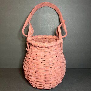 Vintage Style Decorative Burgundy Wood Splint Rounded Basket w/ Swing Handle 7"